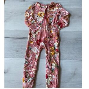 Posh Peanut Pink Floral Print Baby Girls Footed Sleepers 3-6 Months New With Tag